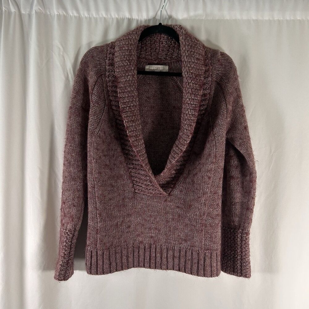 LOFT Wool Alpaca Sweater Women's Small Purple Knit Vneck Long Sleeve